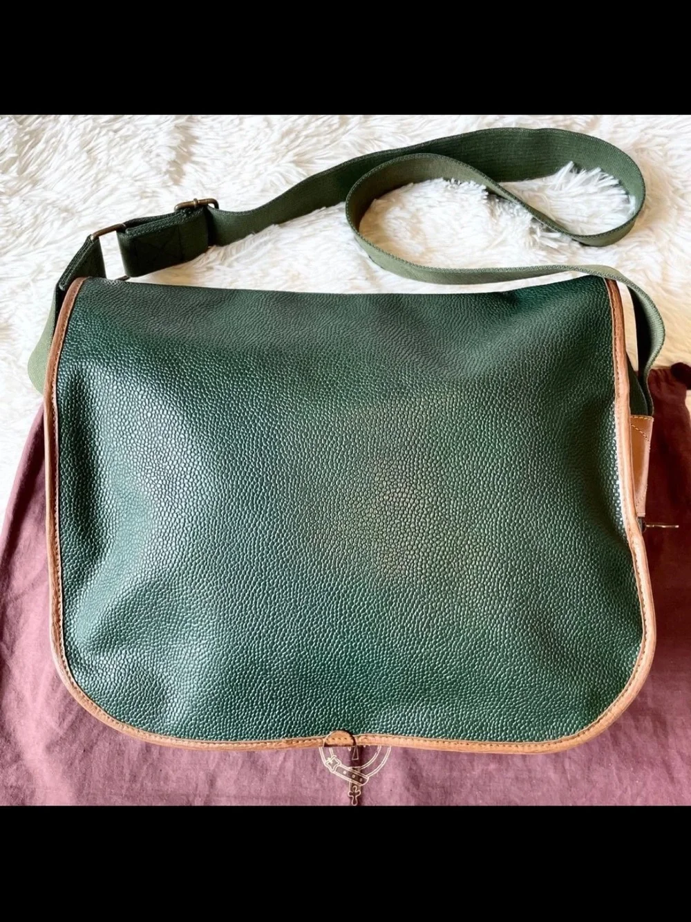 Mulberry Green Leather Messenger Bag with Brown Trim